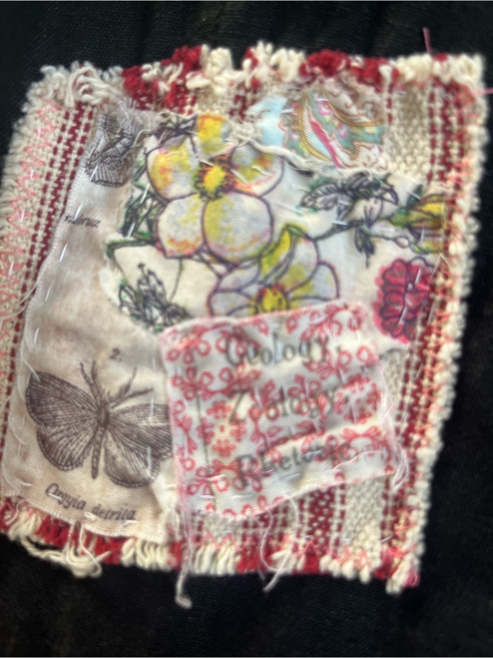 Free People Black Patchwork Floral Linen One-Button Raw Hem Lightweight Jacket - Picture 5 of 13
